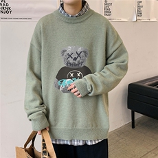 1港风圆领中性情侣潮流大码M-5XL印花加厚毛衣男7687P48加绒P55，男装针织衫/毛衣，星座226-2