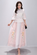 2021夏装新款文艺复古绣花两件套裙中国风改良旗袍款套装女，女装套装/套裙，芷墨服饰