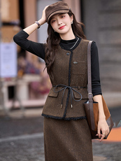 现货小香风套装裙女2025秋季新款高级感气质富家千金半身裙两件套，女装套装/套裙，魅影