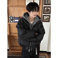 现货高品质重磅工艺美式高街假两件PU皮棉衣男女加厚棉服外套，男装棉衣，电商A486