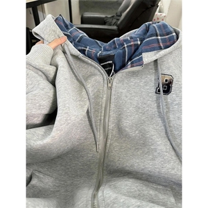 秋季撞色拉链开衫卫衣男女宽松情侣休闲外套连帽款601-1-Y891图片