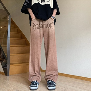 美式复古渐变色抽绳牛仔裤夏季ins潮毛边阔腿裤子长裤RK612-P51图片