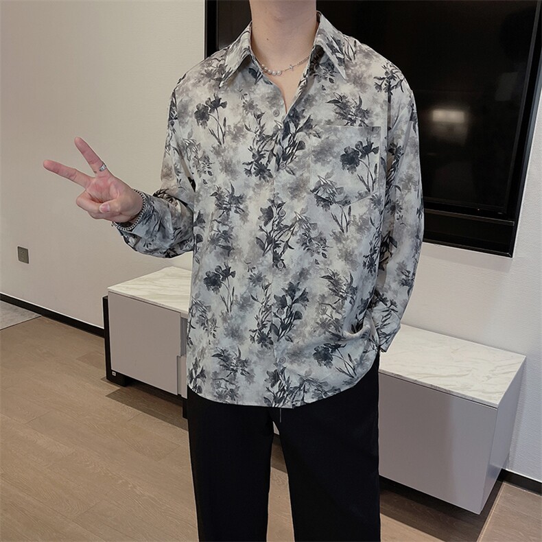 春夏新款免烫风花衬衫男高级感痞帅长袖网红防嗮衬衣CS853-P58,男装衬衫,电商B267