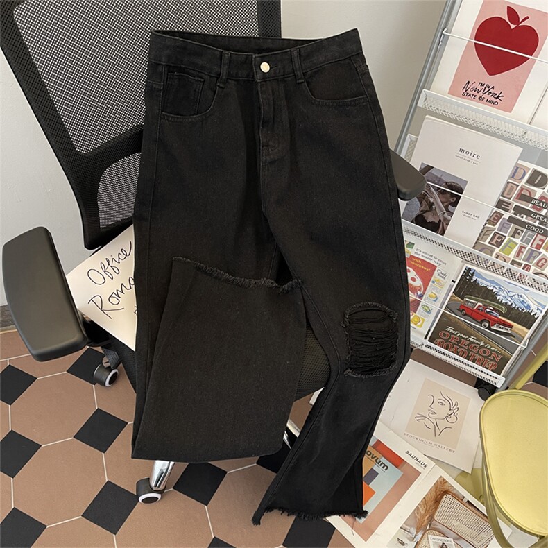 美式街头破洞牛仔裤男直筒宽松欧美高街vibe风长裤子N06162-P45,男装牛仔裤,星座308B-2