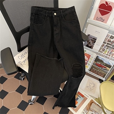 美式街头破洞牛仔裤男直筒宽松欧美高街vibe风长裤子N06162-P45，男装牛仔裤，星座308B-2