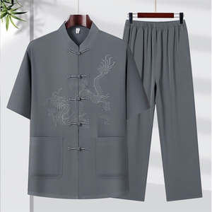 2025夏季薄款高端风绣花冰丝短袖衬衫唐装汉服套装9038-P95,短裙套装搭配长靴图片