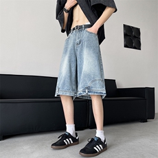 8XL-M特大码牛仔裤短裤男美式倒装五分裤子宽松直筒DK1527P45，男装牛仔裤，电商D206-1