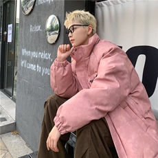 港风立领PU皮复古做旧印花字母图案设计棉衣男MY77719P130控178，男装棉衣，星座227-7