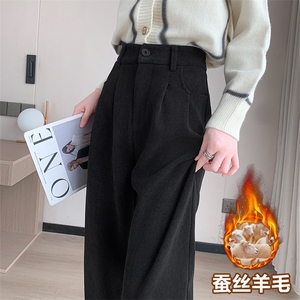 2025新款羊毛西装裤女秋冬高腰雪尼尔垂感加厚直筒阔腿裤糯米裤图片