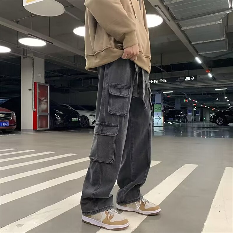 欧美hiphop炸街裤子高街ins多口袋工装牛仔裤男宽松直筒N8140-p55,男装牛仔裤,星座1008-1