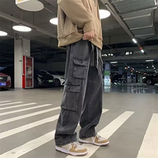 欧美hiphop炸街裤子高街ins多口袋工装牛仔裤男宽松直筒N8140-p55，男装牛仔裤，星座1008-1