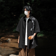 风宽松百搭衬衣夏季新款日系新中式短袖衬衫男现货W8235-P38，男装衬衫，星座512-4
