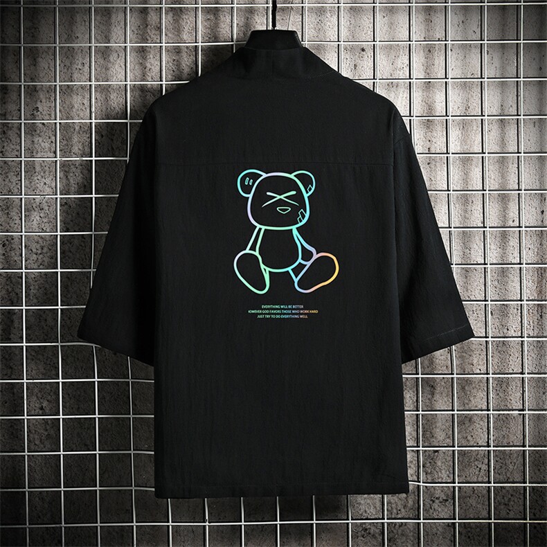 HF59139-P40风汉服男开衫外套七分袖道袍网格挂拍，男装民族服装，电商A040A