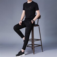 男士休闲百搭套装夏季2023新款圆领短袖t恤运动裤子两件套，男装休闲套装，电商B212（原钱塘6029）