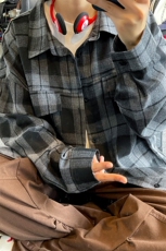 特批P32无差价2025春美式复古格子长袖衬衫男女中性大码衬衣C5454，男装衬衫，电商A001