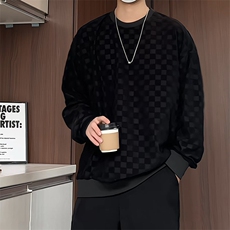 S5020/特P32春装新款棋盘格套头卫衣男潮宽松百搭长袖T恤外套，男装T恤，电商A141