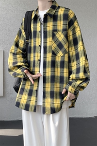 衬衫男秋季新款港风宽松大码磨毛格子长袖衬衣CS6638-特P29图片