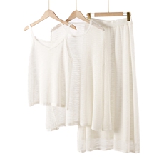 夏季新款防晒三件套装针织吊带薄宽松镂空罩衫A字半身裙时尚韩范，女装套装/套裙，东远绒业