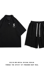 白底23夏季时尚潮流套装polo衫T恤+五分运动短裤子TZ727P75控98，男装牛仔裤，电商A247-1