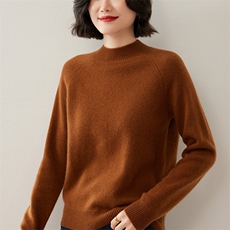 半高领双股加厚羊绒衫女宽松套头羊毛衫秋冬打底针织短款纯色毛衣，女装羊绒衫，德尔信羊绒