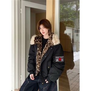 网图 美潮豹纹毛领派克棉服座山雕外套 W1931/特P105图片