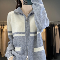 2025秋冬百搭时尚半开高领拉链开衫，女装针织衫/毛衣，浙麦羊绒