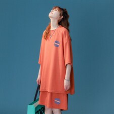 中性夏季时尚冰丝华夫格宽松运动风T恤情侣套装TZ851P50控68，女装运动套装，A247A