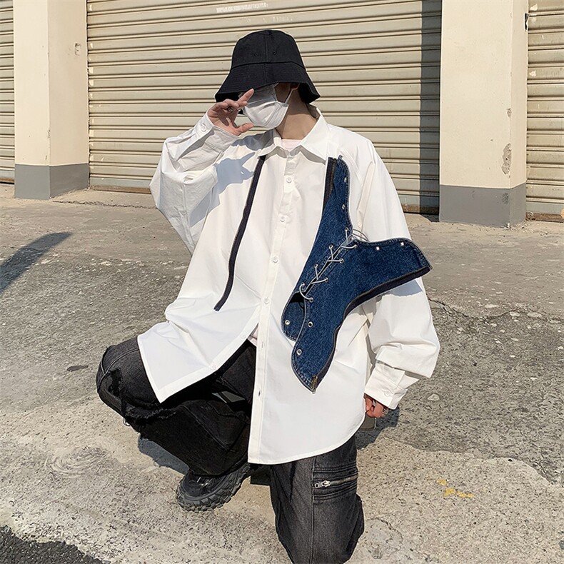 衬衫男韩版潮流拼牛仔高街帅气2023春秋新款ins宽松外套CY047-P45,男装衬衫,星座412-2