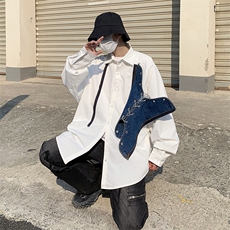 衬衫男韩版潮流拼牛仔高街帅气2023春秋新款ins宽松外套CY047-P45，男装衬衫，星座412-2
