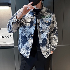 春秋新款牛仔夹克男高端扎染潮牌翻领短款工装上衣外套JK05-P98，男装夹克，电商D323（原B261）