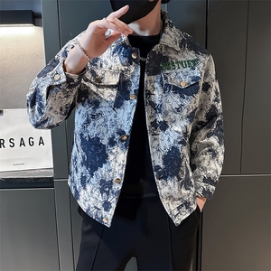春秋新款牛仔夹克男高端扎染潮牌翻领短款工装上衣外套 JK05-P98图片