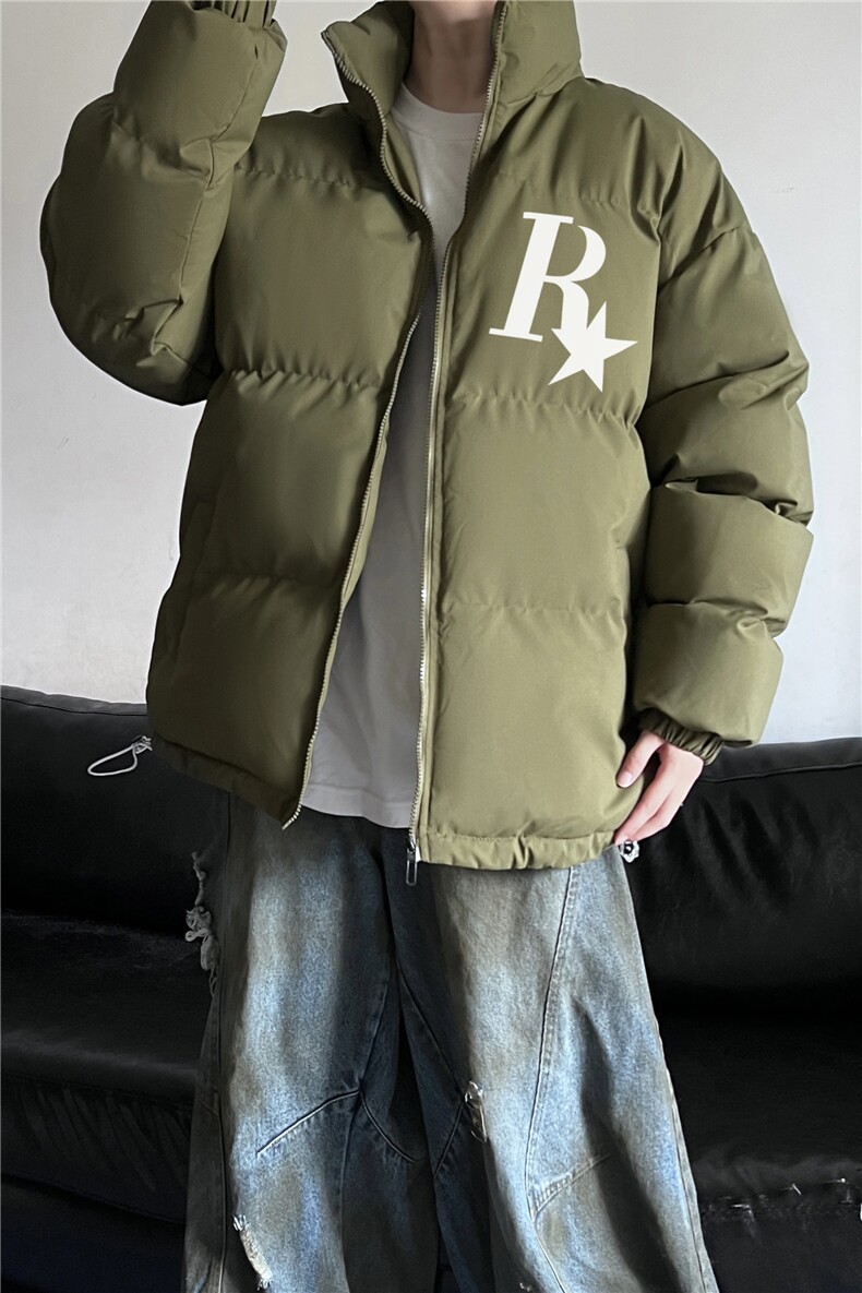 抖音品质美式高街字母印花百搭立领冲锋棉服JK23543特批65控108,男装棉衣,星座605(原A050)