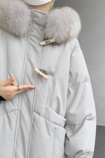 8XL-M90白鸭绒大毛领羽绒服男中长款过膝设计感牛角扣YRFC05P398，男装羽绒服，电商D206-1