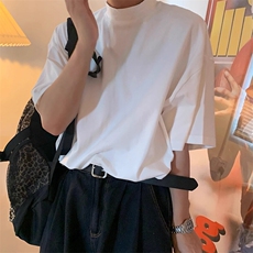 240克宽松弹力纯色简约打底衫气质轻熟风小半高领痞帅日系短袖T恤，男装T恤，电商A486-1
