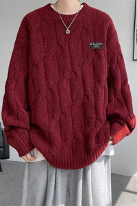 8XL-M圆领毛衣男秋冬慵懒风宽松情侣装麻花针织羊毛衫MY19004P68图片