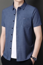 短袖衬衫男翻领纯色上衣服夏季中年男士休闲百搭半袖衬衣爸爸装，男装衬衫，电商B212（原钱塘6029）
