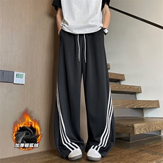 撞色三条杠港风380g重磅加厚银狐绒休闲裤男K5765J加绒-特P40控78，男装卫衣，电商A001-1