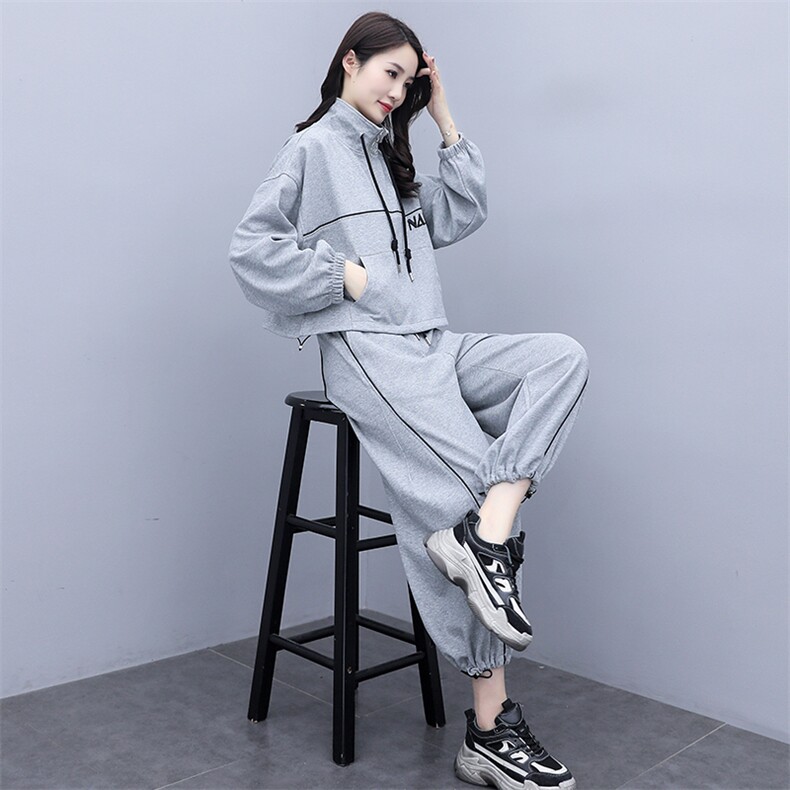 2021春秋装新款运动套装女洋气宽松韩版时尚炸街休闲两件套学院风,女装运动套装,曼娅璐