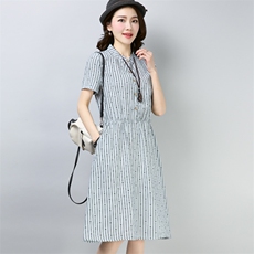2021年夏季中长款短袖口袋连衣裙圆点锦纶通勤POLO领松紧腰，女装连衣裙，丽影随形