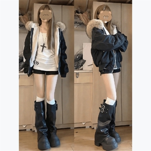 现货重磅boxy短款棉衣座山雕大毛毛领男女棉服水洗工装厚外套