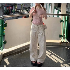 小个子白色碎花牛仔裤女夏季新款高腰宽松显瘦Kitty刺绣阔腿裤子，男装牛仔裤，星座1210-1