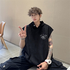 麂皮绒连帽背心坎肩男T恤美式港风JLB456-P30控48，男装T恤，电商B370