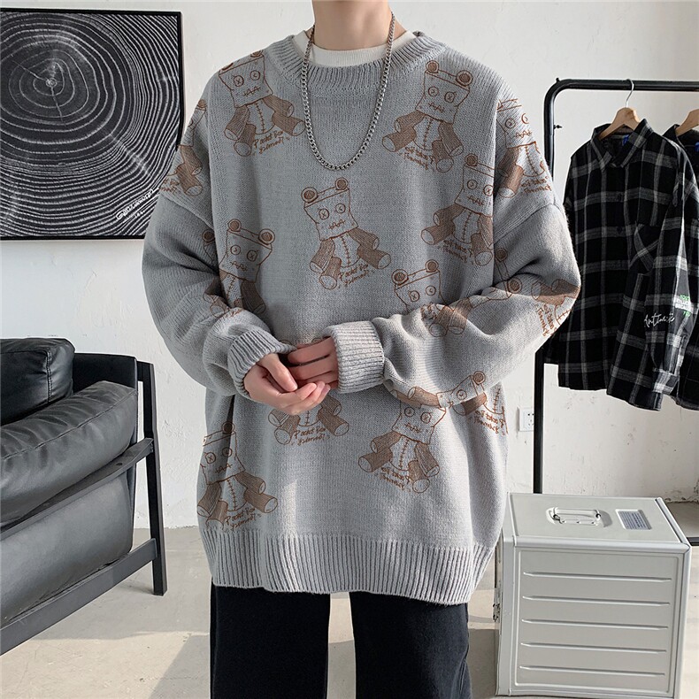 1港风圆领中性情侣潮流大码M-5XL印花毛衣男外套7926P58加绒P70,男装针织衫/毛衣,星座226-2