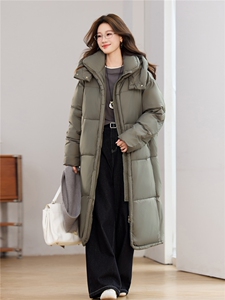 灰色加厚保暖长款连帽棉服外套女2025冬季新款气质氛围感百搭棉衣图片