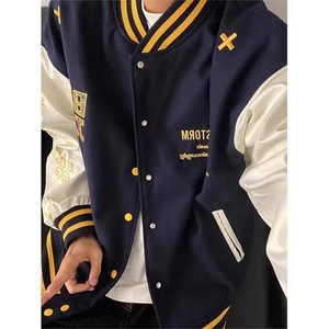 【有货】DM400-P65拼接毛呢夹克衫棒球服宽松棒球领常规款宽松型图片