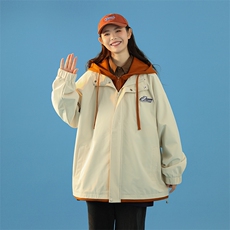 春秋款工装连帽假两件夹克潮流拼色宽松冲锋衣外套JK8310-P65，男装夹克，电商B306