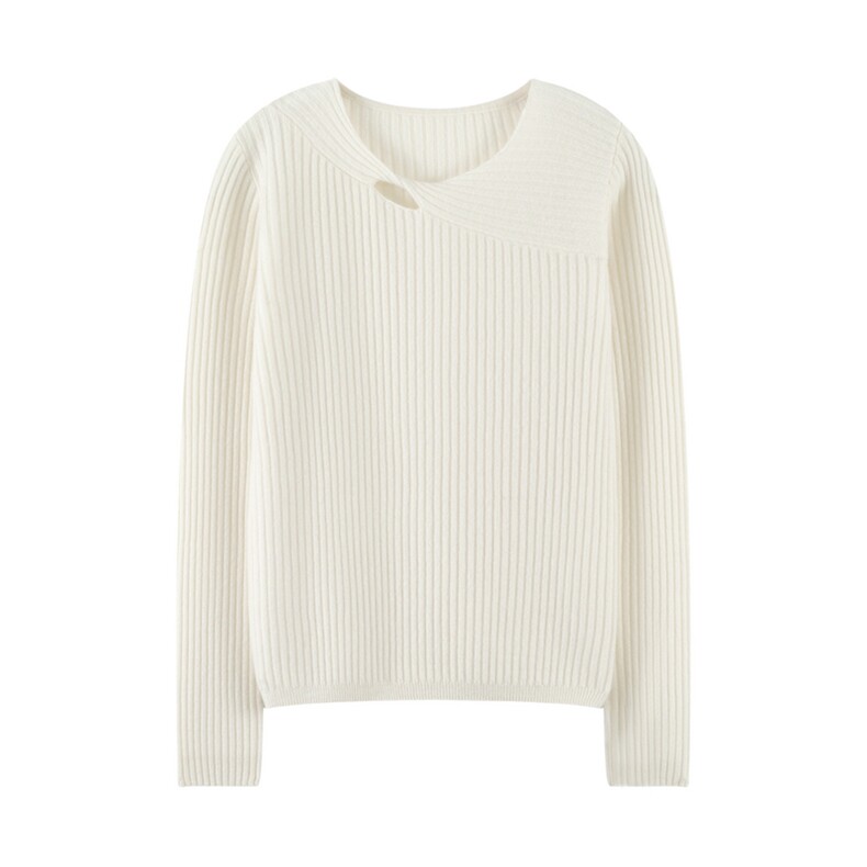 2025秋冬新款舒适简约坑条领子扭花羊绒套衫，女装羊绒衫，绒知纯羊绒