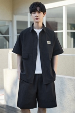 休闲套装男夏季薄款衬衫男士短袖短裤两件套衬衣帅气Y2505-P60，男装休闲套装，电商A355（原A415）