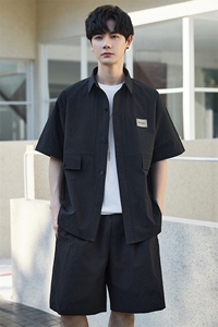 休闲套装男夏季薄款衬衫男士短袖短裤两件套衬衣帅气Y2505-P60图片