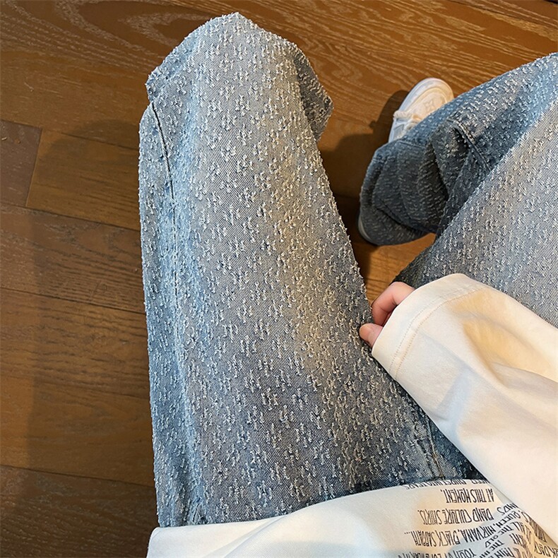8XL-M牛仔蓝男肌理感星空纹阔腿休闲特大码长裤男K996P58控78,男装休闲裤,电商D206-1